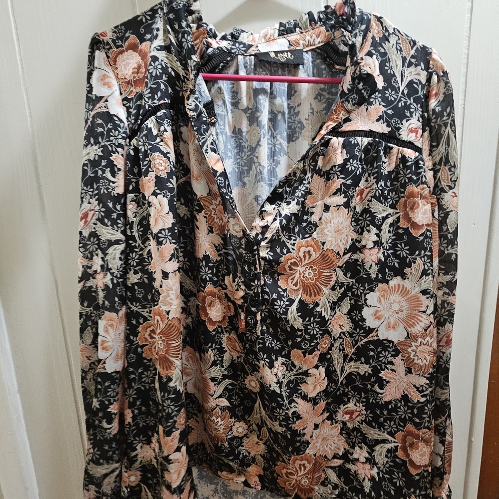 Chic Floral Women's Blouse in Black and Orange